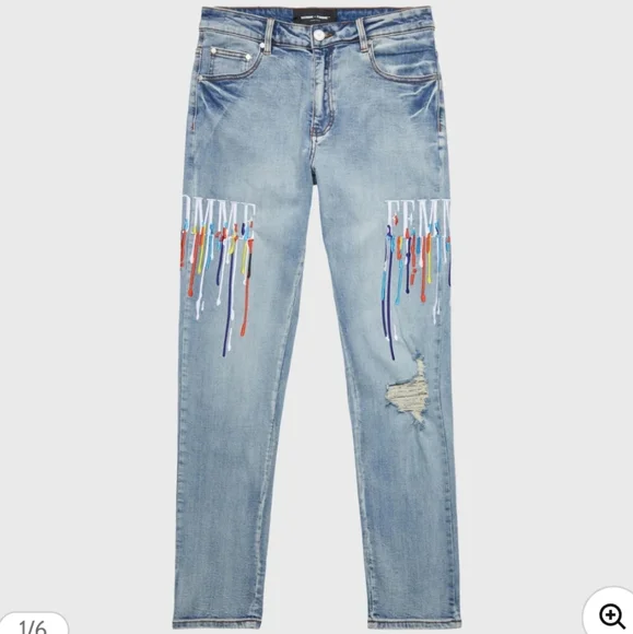 NWT Homme + Femme Letterman Men's Drip Denim Blue With White Letters Size 30/S - Picture 1 of 13